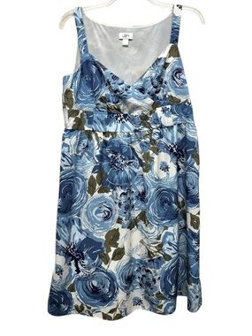Loft Women’s Dress Sleeveless Sz 14 Empire Waist Floral Blue Sundress